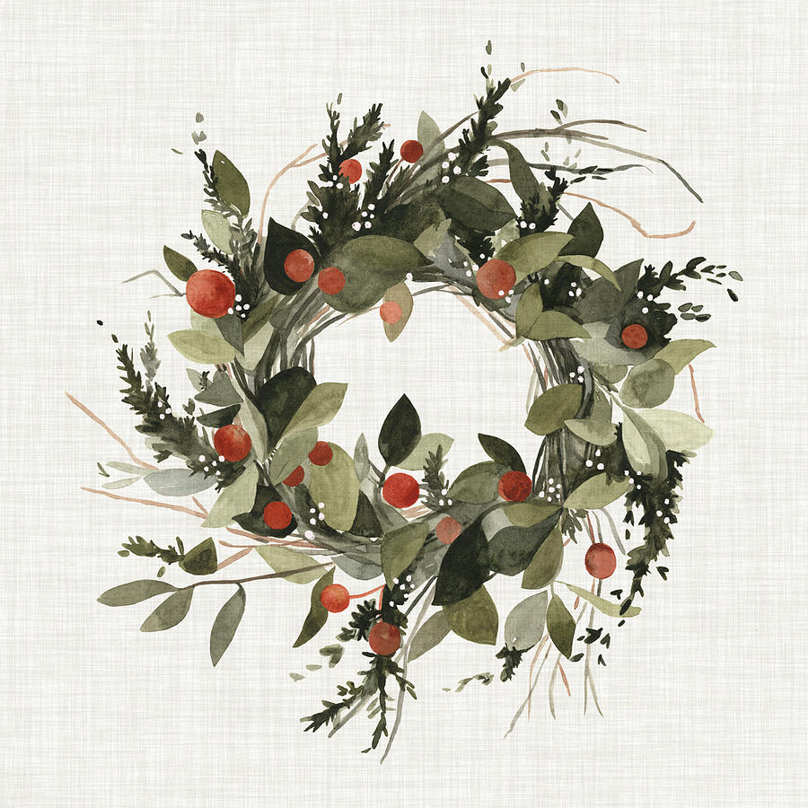 Holiday Painting - Farmhouse Wreath II #1 by Emma Scarvey
