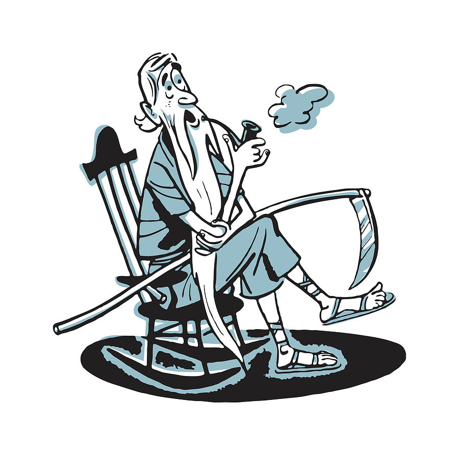 Vintage Drawing - Father Time Taking a Break in a Rocking Chair #1 by CSA Images
