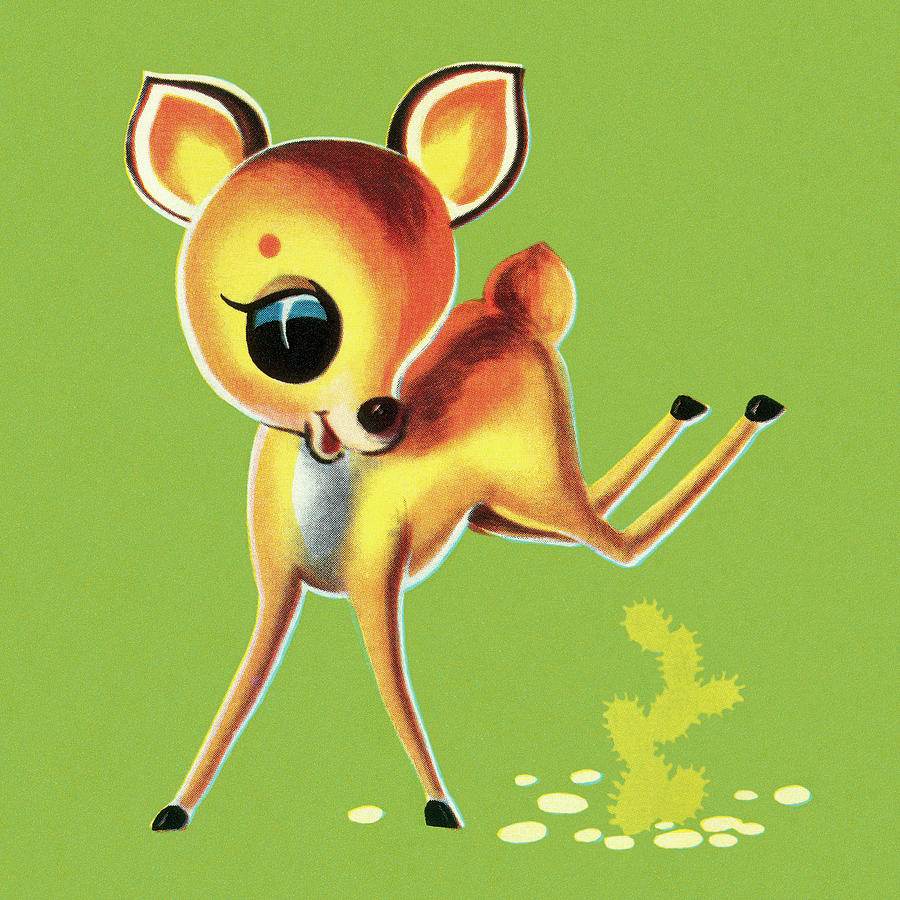 Deer Drawing - Fawn Jumping Over Cactus #1 by CSA Images