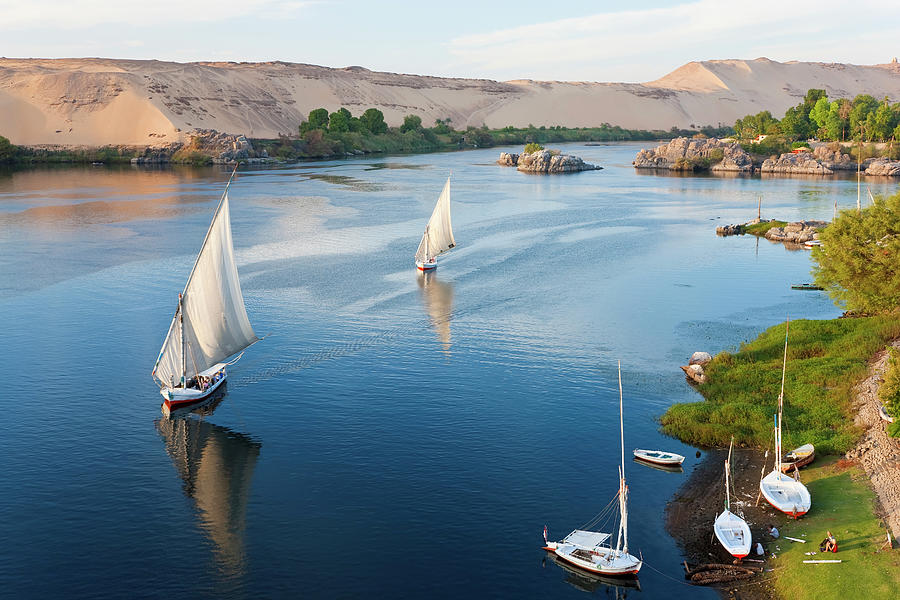 Felucca Sailboats On River Nile, Aswan #1 Photograph by Peter Adams