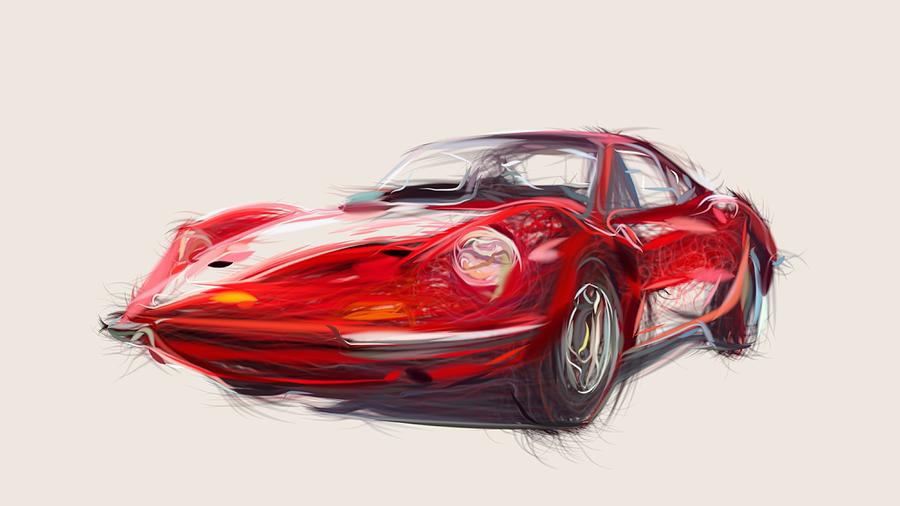 Ferrari Dino 246 GT Draw #1 Digital Art by CarsToon Concept