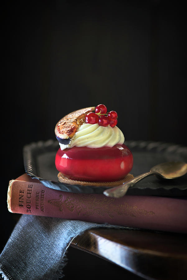 Fig And Redcurrant Pastry With Cream #1 Photograph by Jamie Watson