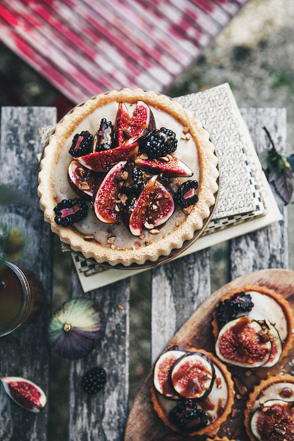 Fig Tarts With Vanilla Cream And Salted Caramel #1 Photograph by Claudia Gdke
