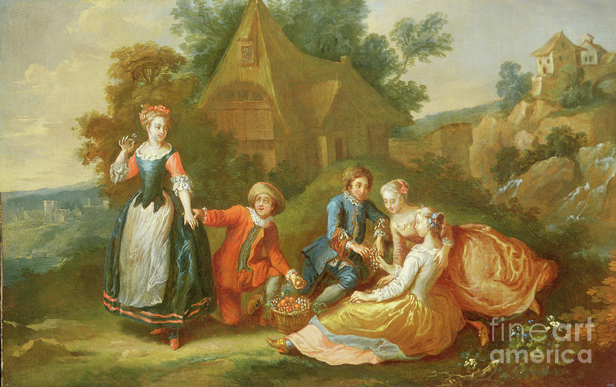 Figures Feasting Painting by French School