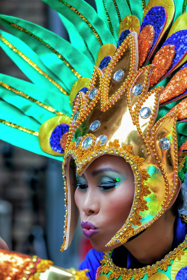 Filipino Day Parade NYC 2019 Female Dancer in Head Dress #1 Photograph by Robert Ullmann