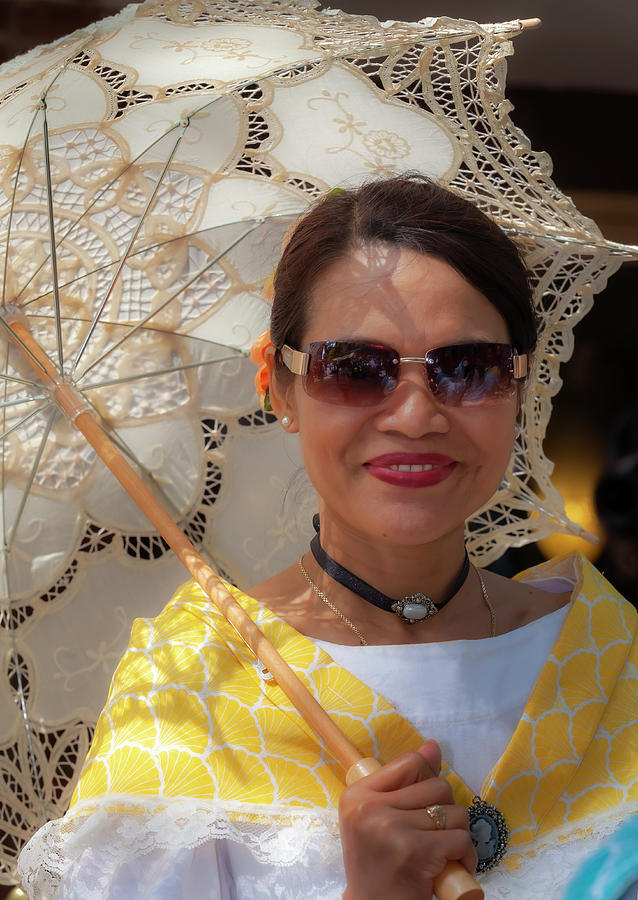 Filipino Day Parade NYC 2019 Woman with Parasol #1 Photograph by Robert Ullmann