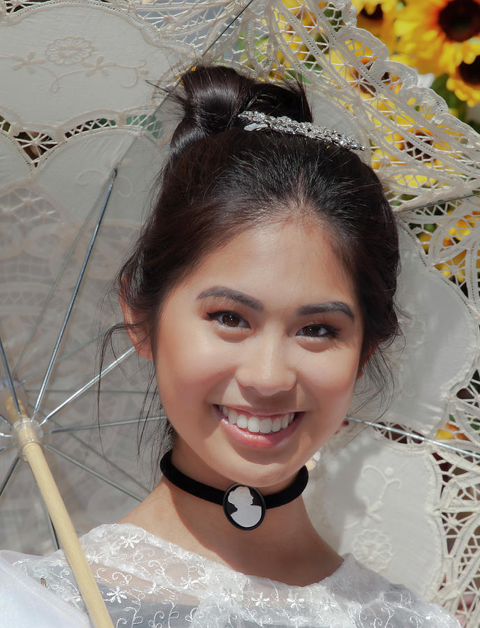 Ethnic Pride Photograph - Filipino Day Parade NYC 2019 Young Woman with Parasol #1 by Robert Ullmann