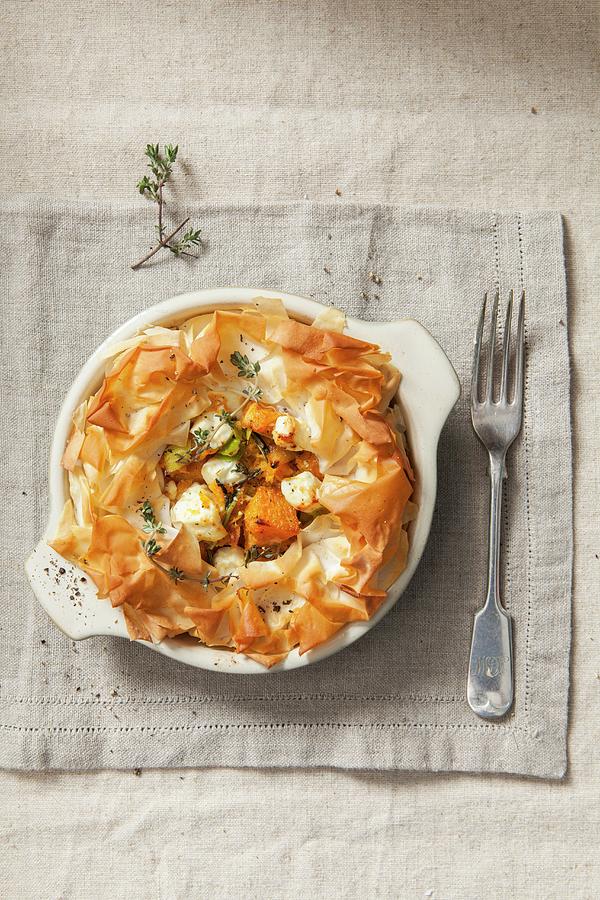 Filo Pastry Dish With Roasted Butternut Squash, Feta And Thyme #1 Photograph by Stacy Grant