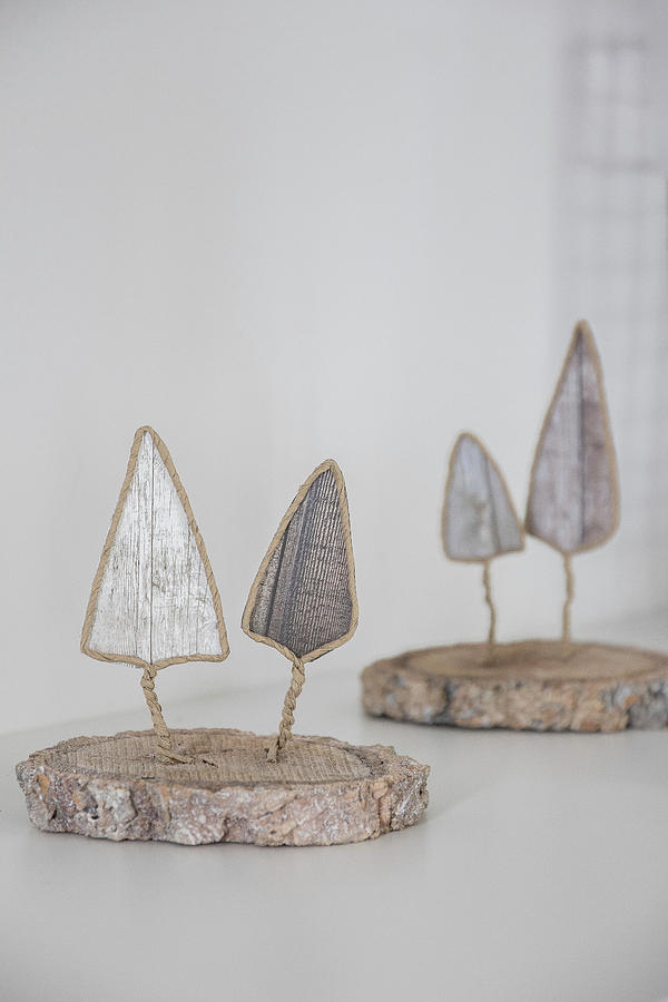Fir-tree Ornaments Made From Wire, Wood-patterned Paper And Pieces Of Wood #1 Photograph by Astrid Algermissen