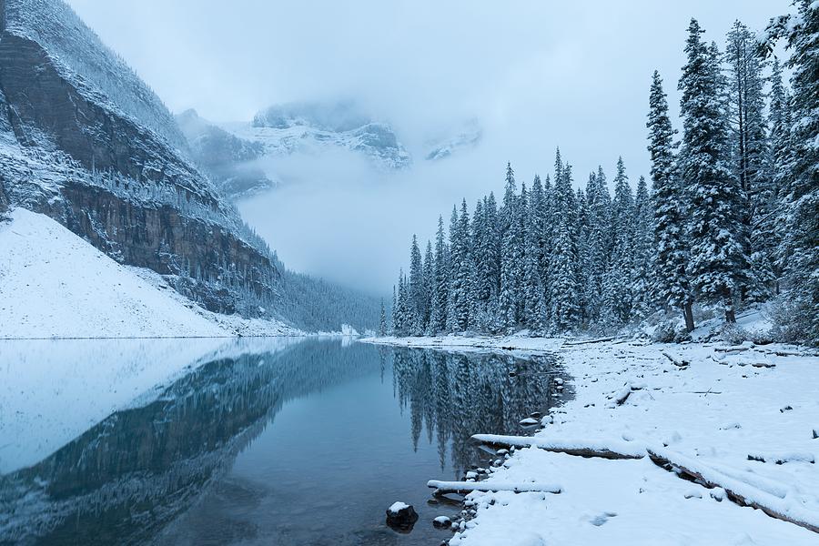 Banff National Park Photograph - First Snow, Morning At Moraine Lake #1 by Michal Balada
