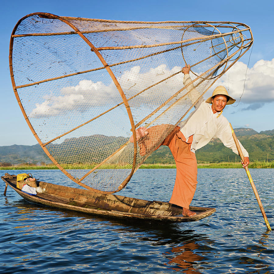 Fisherman On Inle Lake, Myanmar Photograph by Hadynyah
