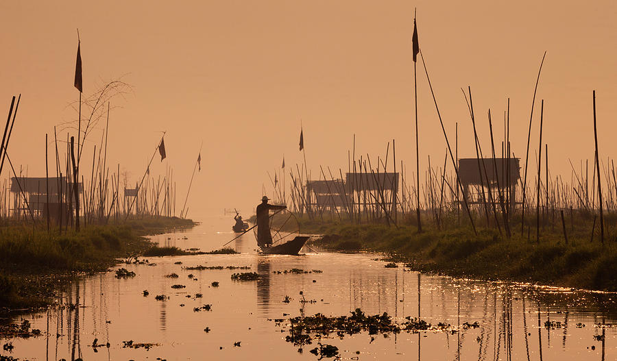 Fishermen On Inle Lake, Myanmar #1 Photograph by Mint Images/ Art Wolfe