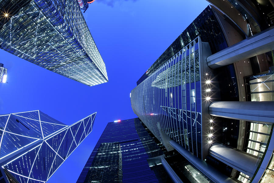 Architecture Photograph - Fisheye View Of Hong Kong Skyscrapers #1 by Winhorse