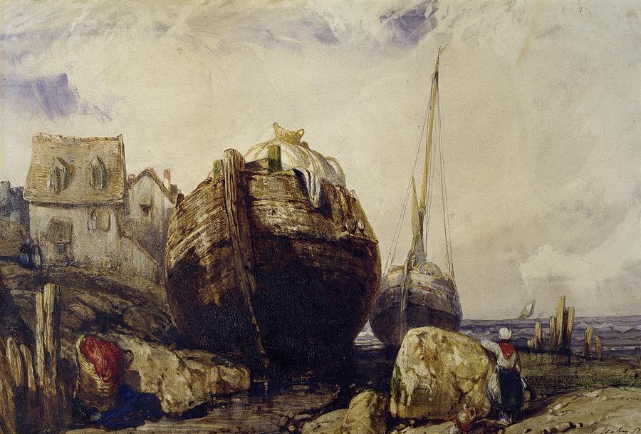 Boat Painting - Fishing Boats by Eugene Isabey