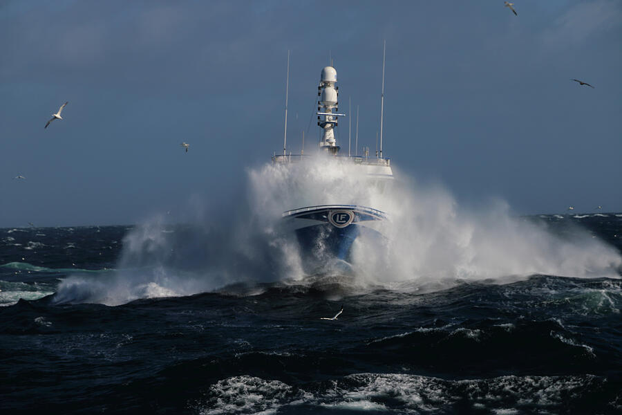 Boat Photograph - Fishing Vessel harvester In Rough Weather, North Sea. #1 by Philip Stephen / Naturepl.com