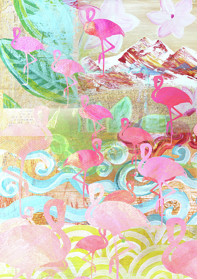Flamingo Collage #1 Mixed Media by Claudia Schoen