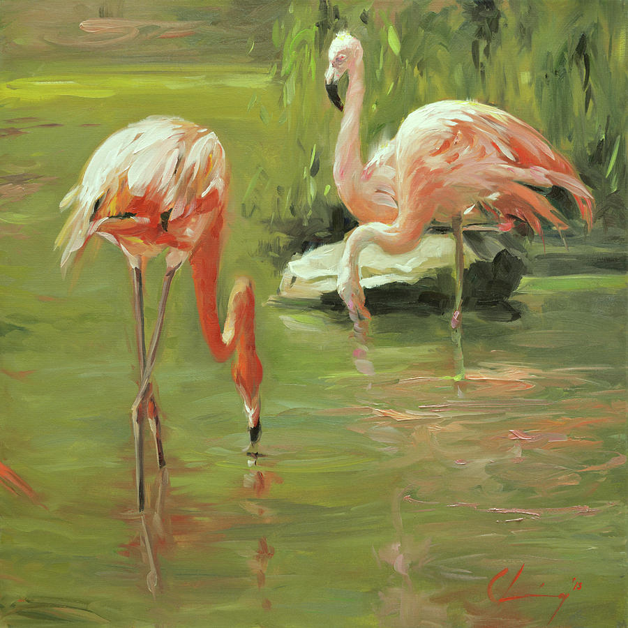 Flamingo II #1 Painting by Chuck Larivey