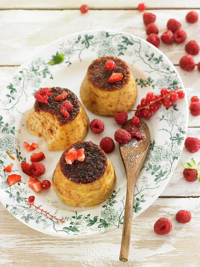 Flan-style Puddings With Fresh Raspberries #1 Photograph by Lawton