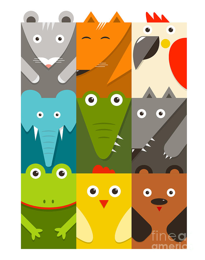 Crocodile Digital Art - Flat Childish Rectangular Animals Set 1 by Popmarleo Crocodile Digital Art - Flat Childish Rectangular Animals Set 1 by Popmarleo