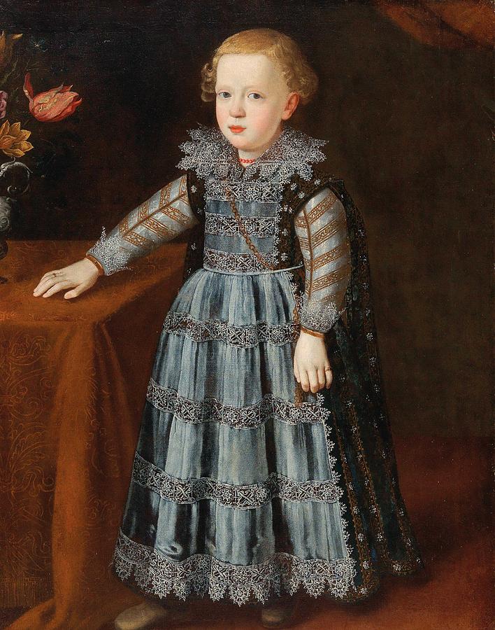 Vintage Painting - Flemish School, 17th Century Portrait of a boy, full-length, standing by a table #1 by Celestial Images