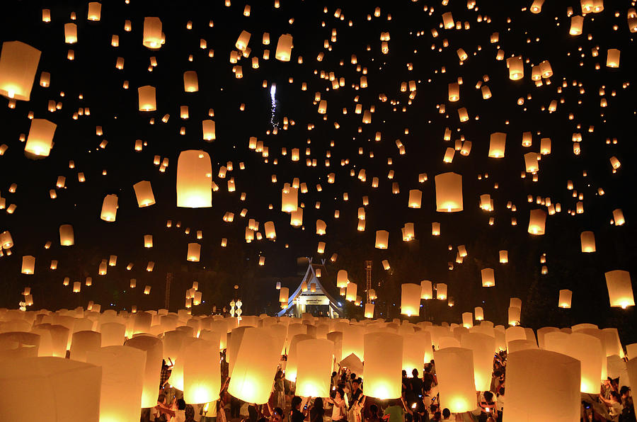 Floating Lanterns  Loi Krathong #1 Photograph by Nanut Bovorn
