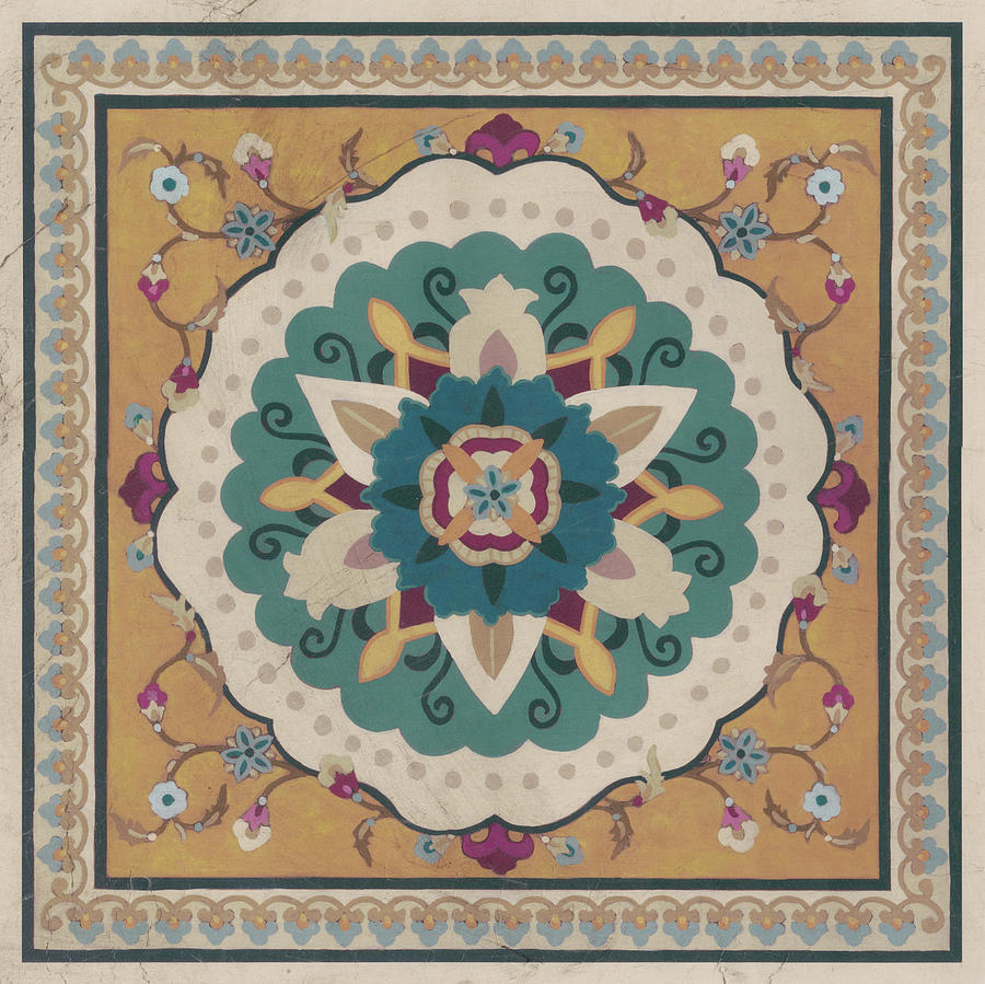 Embellished Painting - Floral Bazaar Tile Iv #1 by June Erica Vess