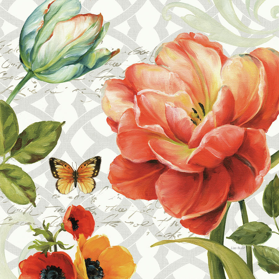 Butterfly Painting - Floral Story IIi On Grey #1 by Lisa Audit