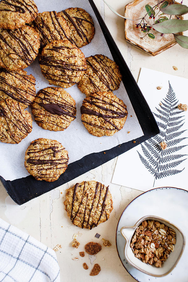 Flourless Oat Biscuits With Chocolate And Muesli #1 Photograph by Annalena Bokmeier