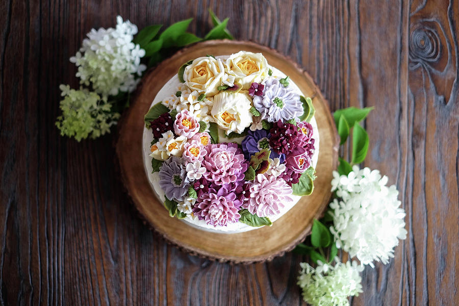 Flower Cake With Korean Shine Buttercream #1 Photograph by Marions Kaffeeklatsch