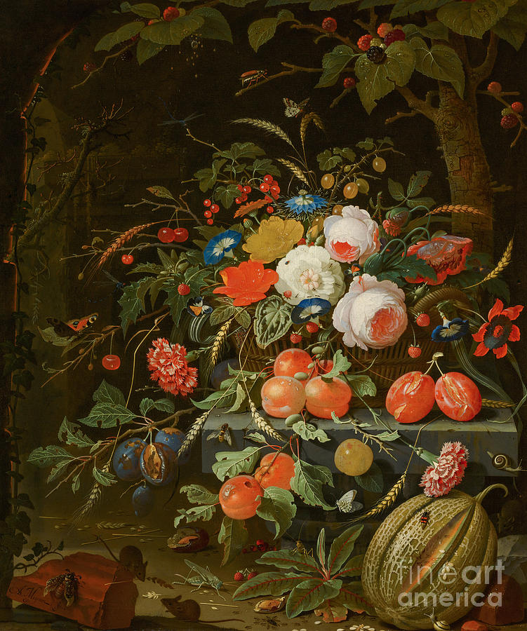 Flowers and Fruit Painting by Abraham Mignon