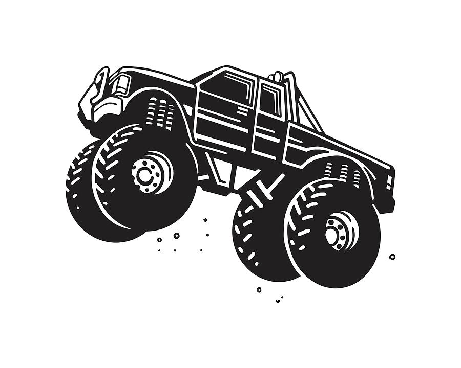 Black And White Drawing - Flying Monster Truck #1 by CSA Images