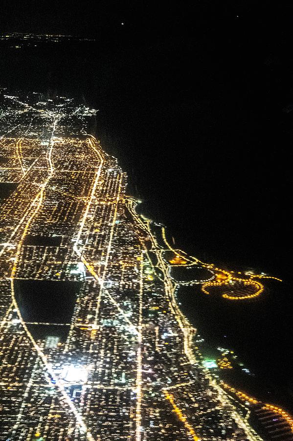Flying Over Chicago Illinois At Night #1 Photograph by Alex Grichenko