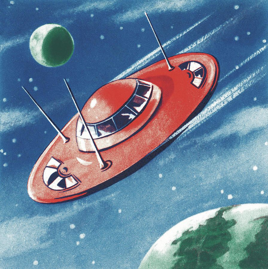 Science Fiction Drawing - Flying Saucer in Outer Space #1 by CSA Images