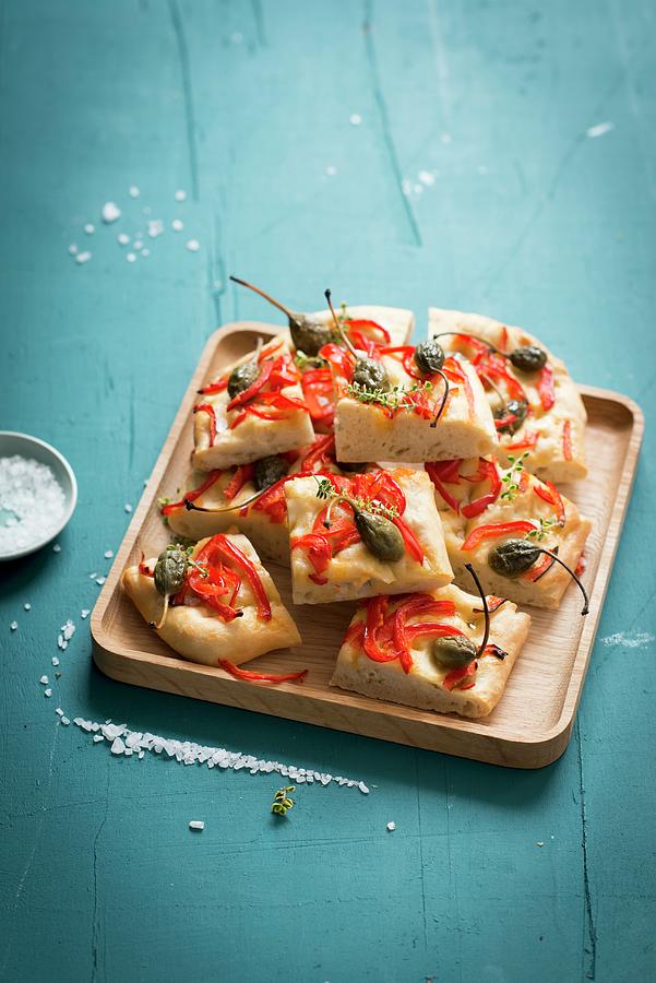 Focaccia With Red Pepper And Capers #1 Photograph by Manuela Rther