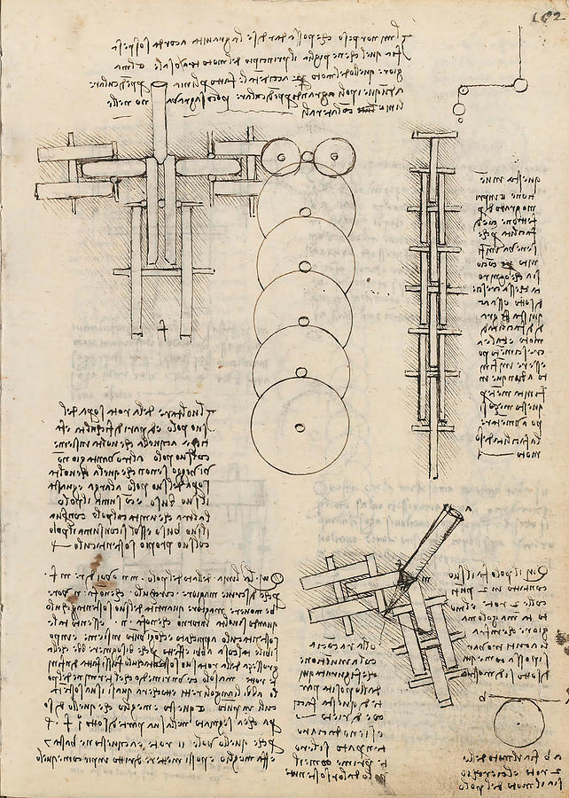 Folio f 102r. Codex Madrid I -Ms. 8937- Treaty of statics and mechanics, 192 folios with 384 pa... #1 Drawing by Album