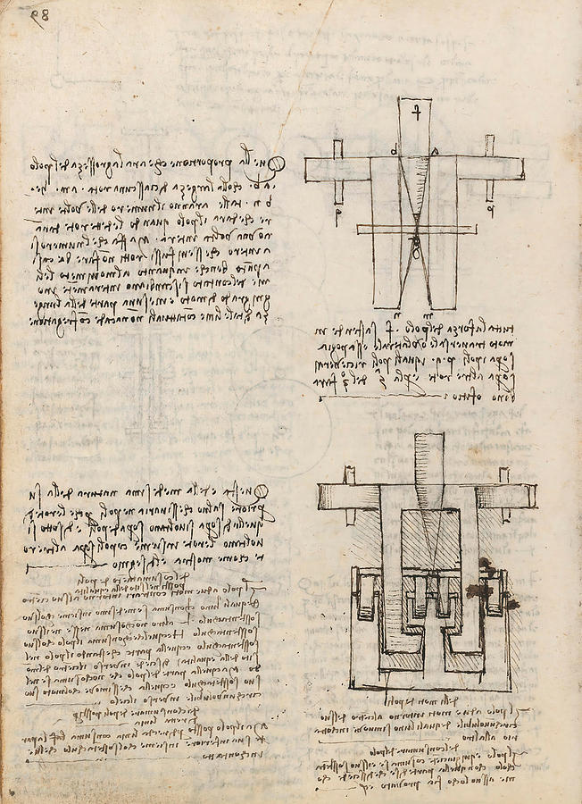 Folio f 102v. Codex Madrid I -Ms. 8937- Treaty of statics and mechanics, 192 folios with 384 pa... #1 Drawing by Album