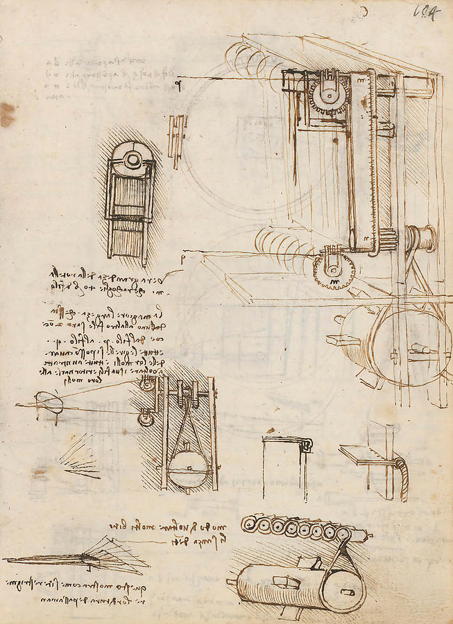 Folio f 104r. Codex Madrid I -Ms. 8937- Treaty of statics and mechanics, 192 folios with 384 pa... #1 Drawing by Album