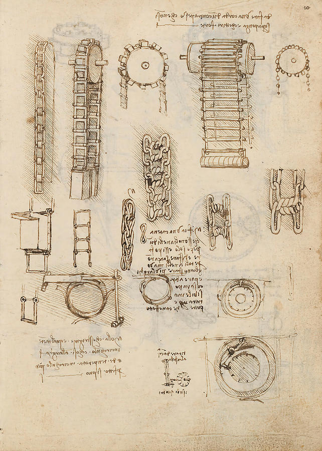Folio f 10r. Codex Madrid I -Ms. 8937- Treaty of statics and mechanics, 192 folios with 384 pag... #1 Drawing by Album