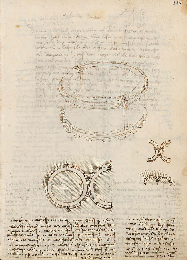 Folio f 110r. Codex Madrid I -Ms. 8937- Treaty of statics and mechanics, 192 folios with 384 pa... #1 Drawing by Album