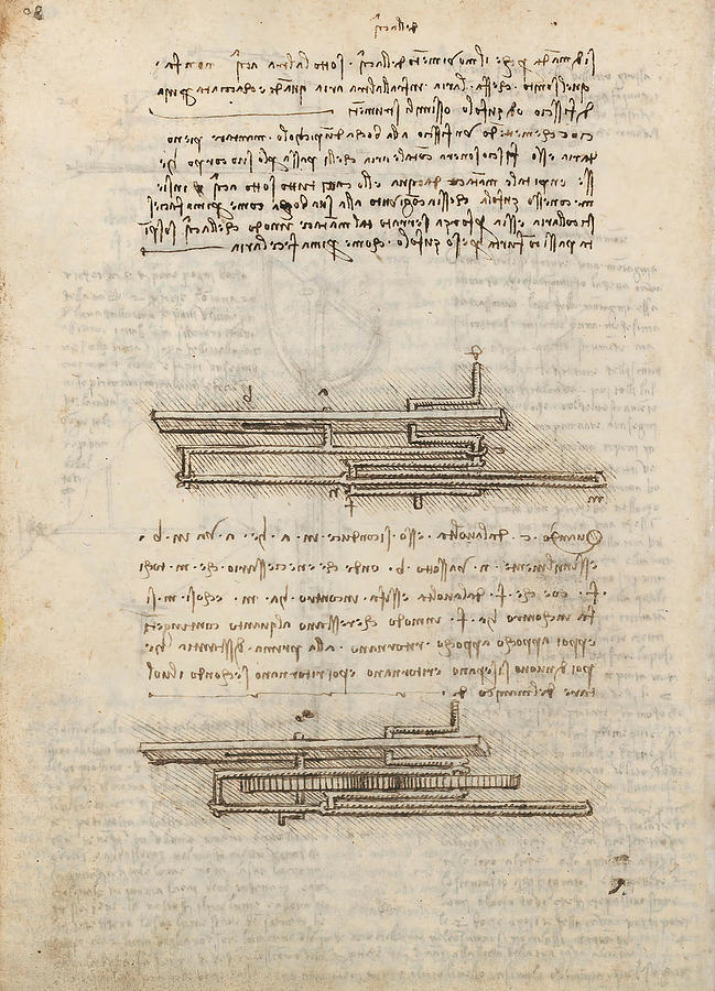 Folio f 111v. Codex Madrid I -Ms. 8937- Treaty of statics and mechanics, 192 folios with 384 pa... #1 Drawing by Album