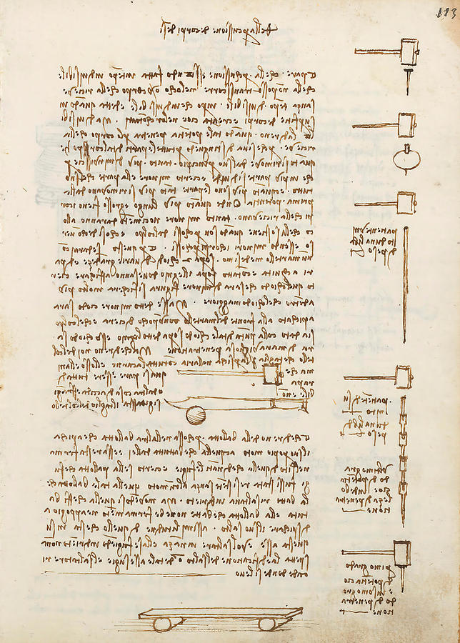 Folio f 113r. Codex Madrid I -Ms. 8937- Treaty of statics and mechanics, 192 folios with 384 pa... #1 Drawing by Album