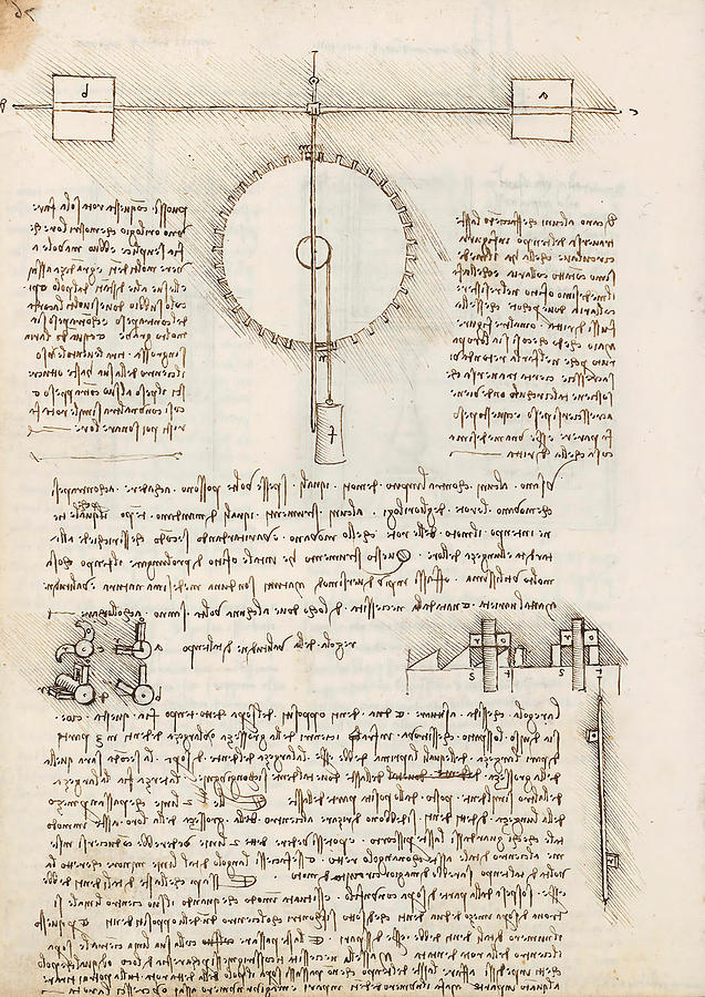 Folio f 115v. Codex Madrid I -Ms. 8937- Treaty of statics and mechanics, 192 folios with 384 pa... #1 Drawing by Album