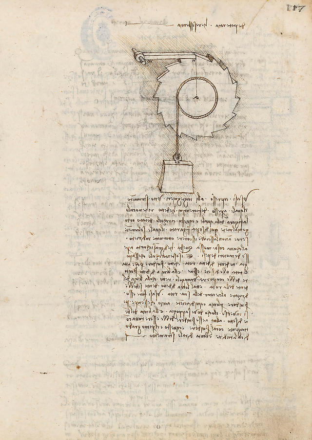 Folio f 117r. Codex Madrid I -Ms. 8937- Treaty of statics and mechanics, 192 folios with 384 pa... #1 Drawing by Album