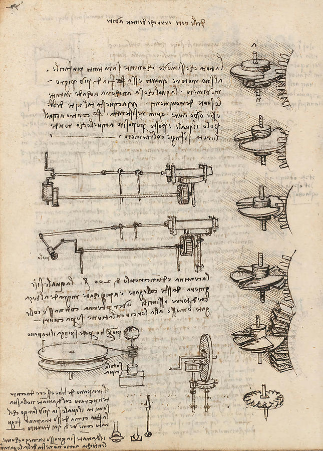 Folio f 119v. Codex Madrid I -Ms. 8937- Treaty of statics and mechanics, 192 folios with 384 pa... Drawing by Album