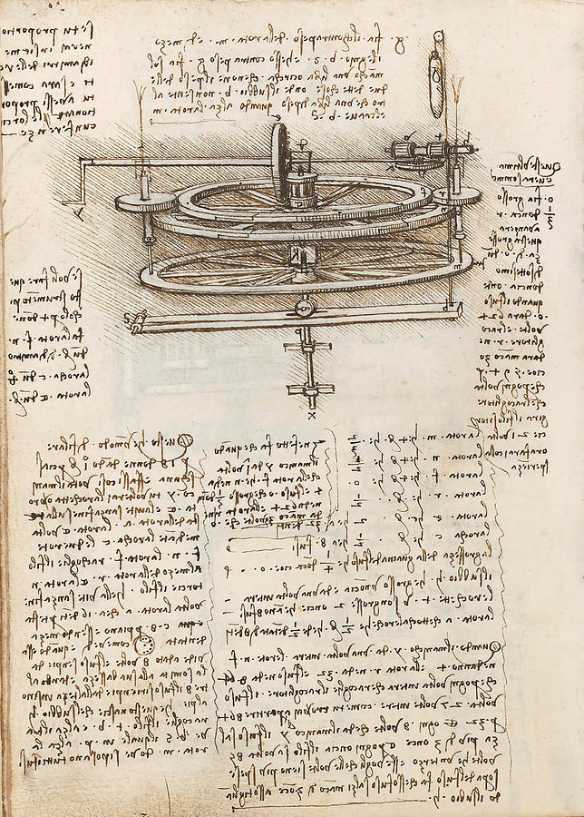 Folio f 123v. Codex Madrid I -Ms. 8937- Treaty of statics and mechanics, 192 folios with 384 pa... #1 Drawing by Album