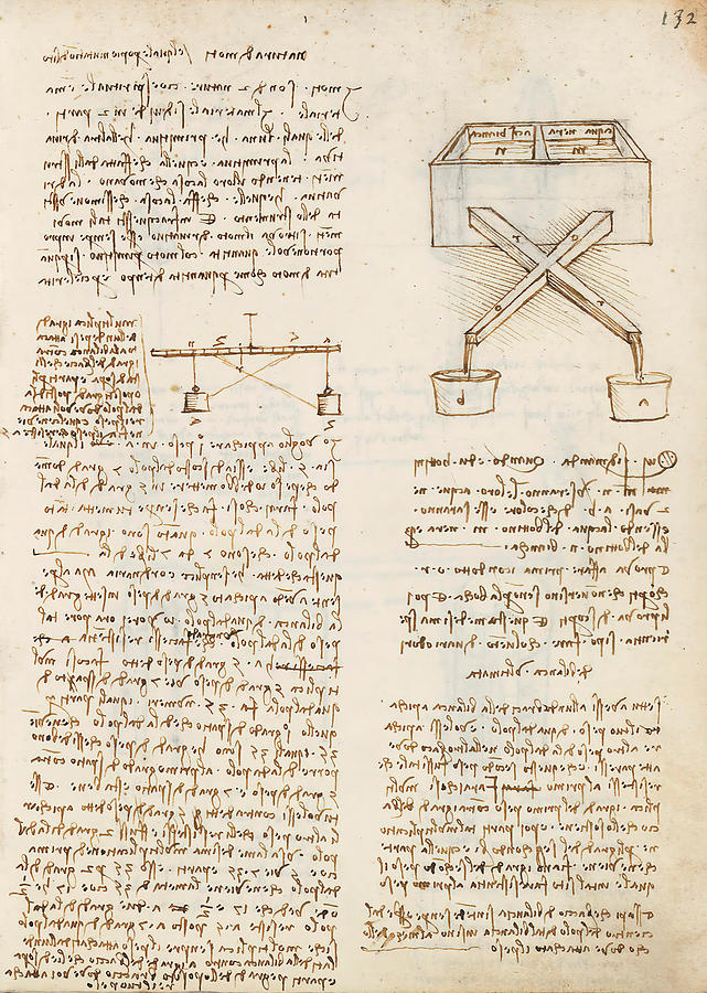Folio f 132r. Codex Madrid I -Ms. 8937- Treaty of statics and mechanics, 192 folios with 384 pa... #1 Drawing by Album
