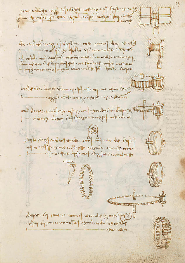 Folio f 13r. Codex Madrid I -Ms. 8937- Treaty of statics and mechanics, 192 folios with 384 pag... #1 Drawing by Album
