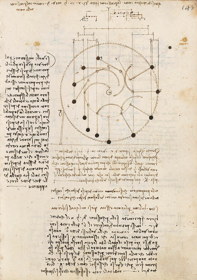 Folio f 148r. Codex Madrid I -Ms. 8937- Treaty of statics and mechanics, 192 folios with 384 pa... Drawing by Album