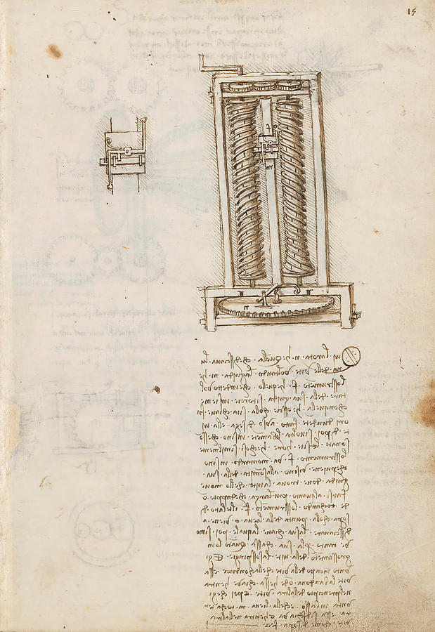 Folio f 15r. Codex Madrid I -Ms. 8937- Treaty of statics and mechanics, 192 folios with 384 pag... #1 Drawing by Album