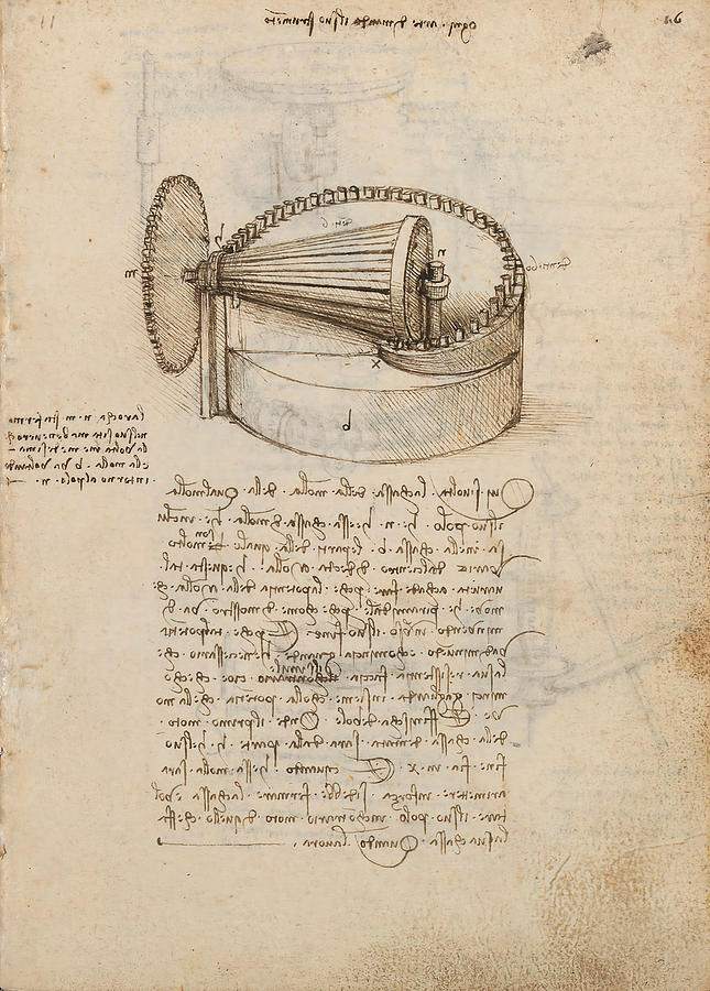 Folio f 16r. Codex Madrid I -Ms. 8937- Treaty of statics and mechanics, 192 folios with 384 pag... #1 Drawing by Album